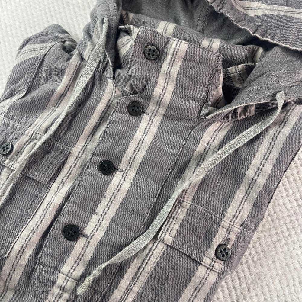 AllSaints Spitalfields Check Oakland Shirt Grey Plaid Hooded Pullover Size 8